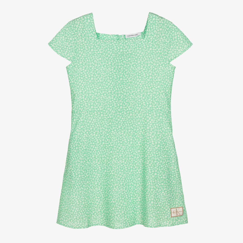 Calvin Klein Jeans - Teen Girls Green Floral Print Dress | Childrensalon