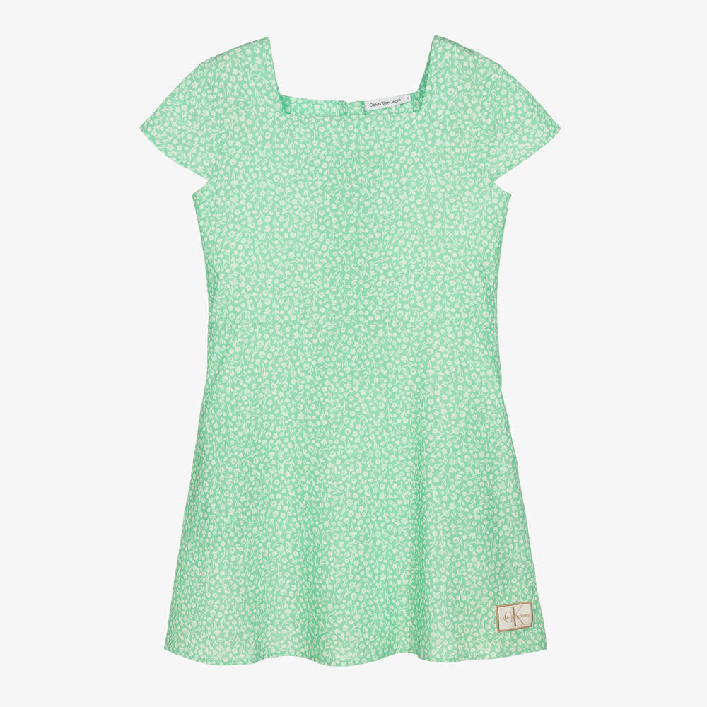 Calvin Klein Jeans - Robe verte à fleurs ado fille | Childrensalon