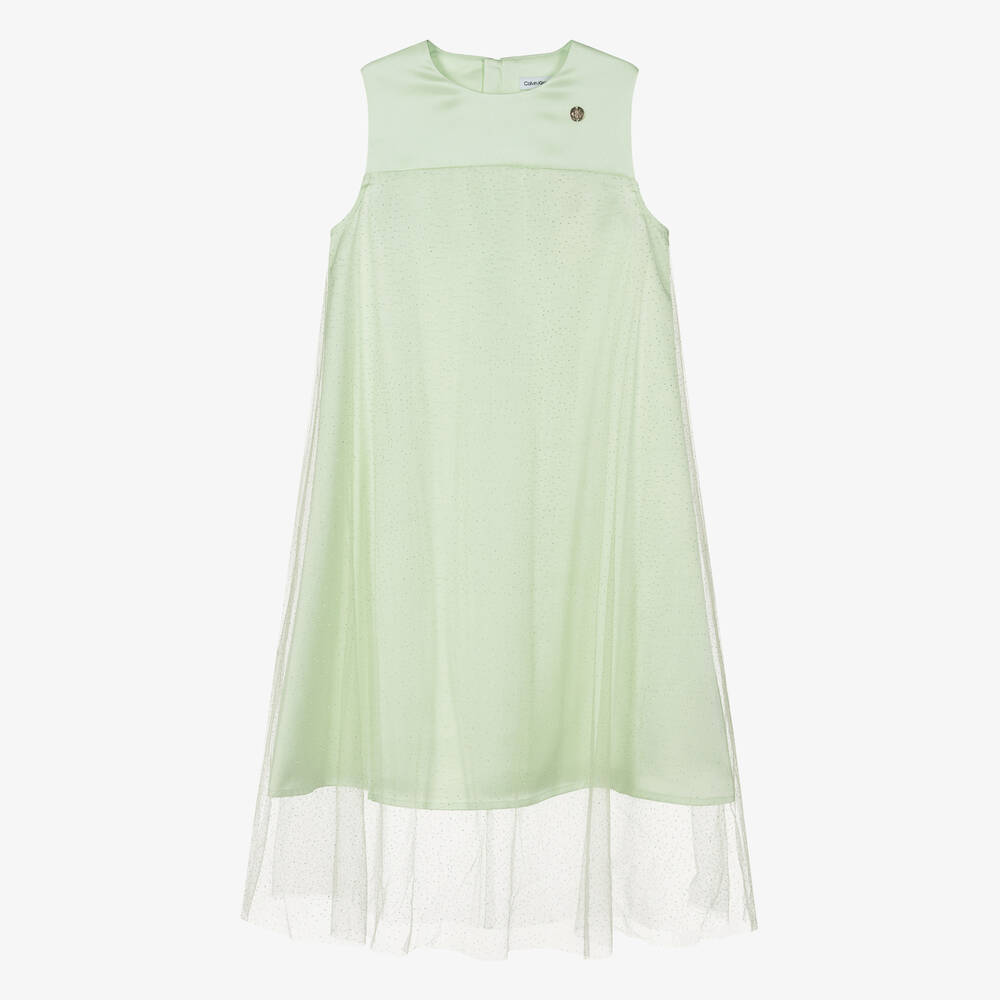 Calvin Klein-Teen Girls Green Satin & Tulle Sparkle Dress | Childrensalon Outlet