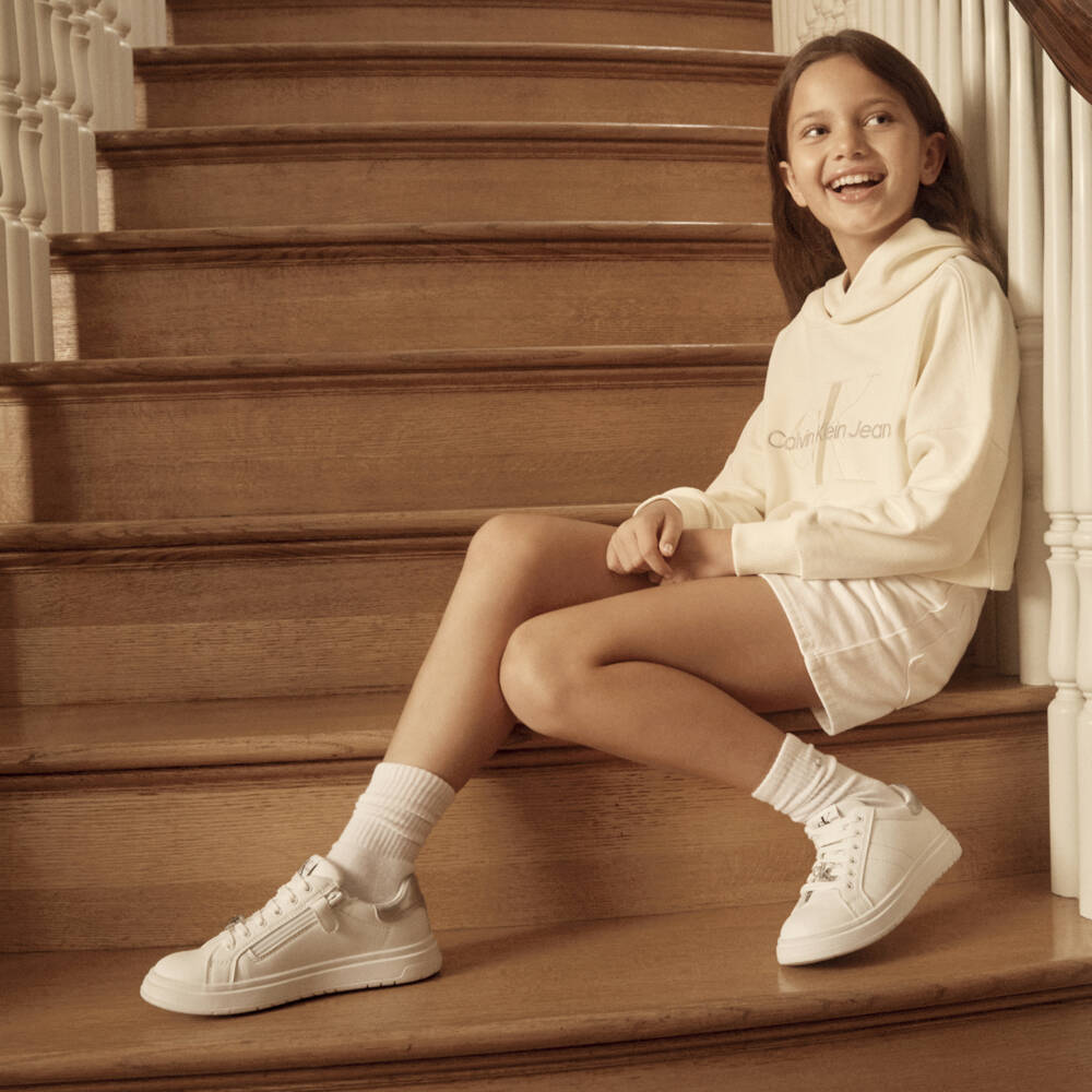 Calvin Klein-Teen Girls Ivory Cotton CK Hoodie | Childrensalon Outlet