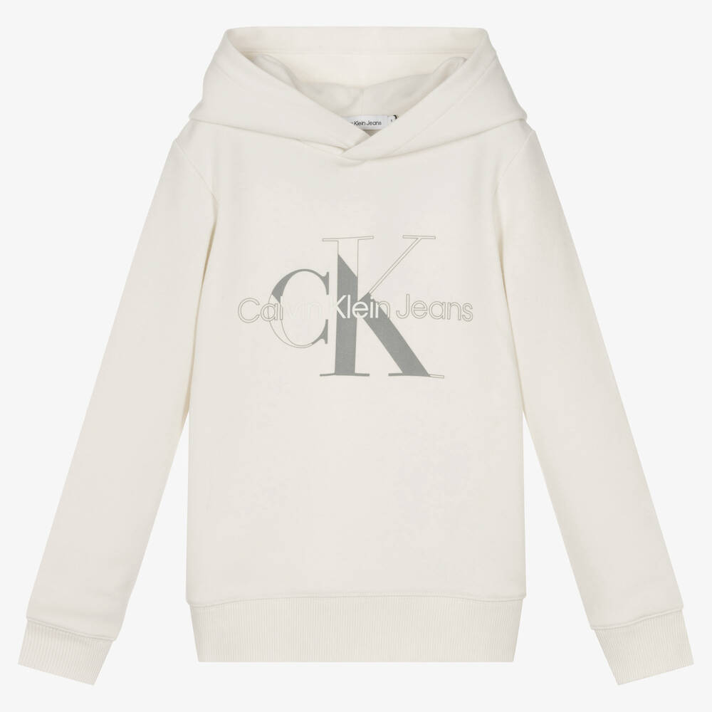 Calvin Klein Jeans - Teen Girls Ivory Cotton Hoodie | Childrensalon