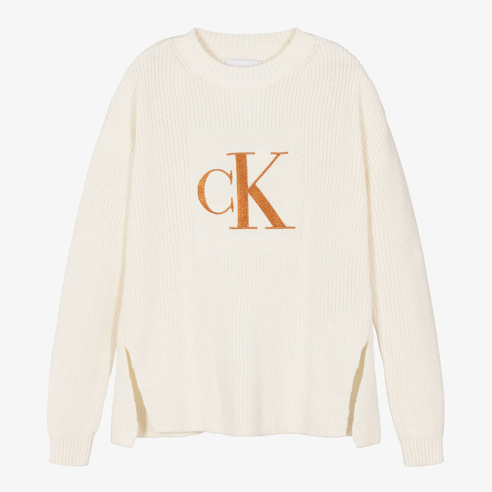 Calvin Klein - Teen Girls Ivory Cotton Knit Sweater | Childrensalon