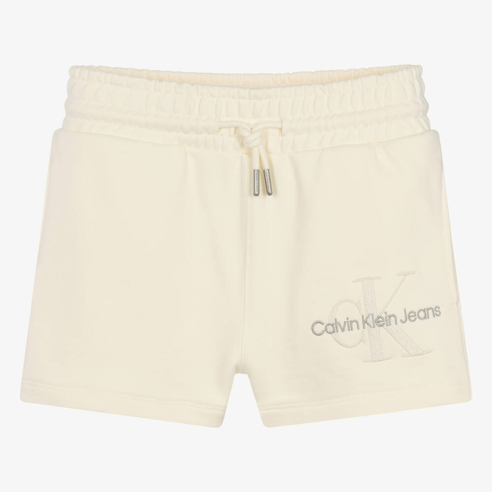 Calvin Klein-Teen Girls Ivory Cotton Monogram Shorts | Childrensalon Outlet