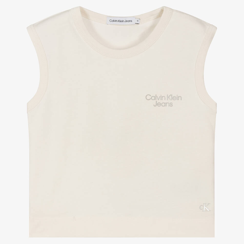 Calvin Klein Jeans - توب تينز بناتي قطن لون عاجي | Childrensalon