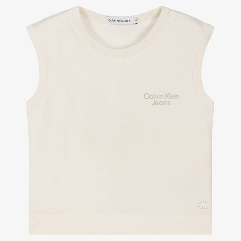 Calvin Klein Jeans-Teen Girls Ivory Cotton Top | Childrensalon Outlet