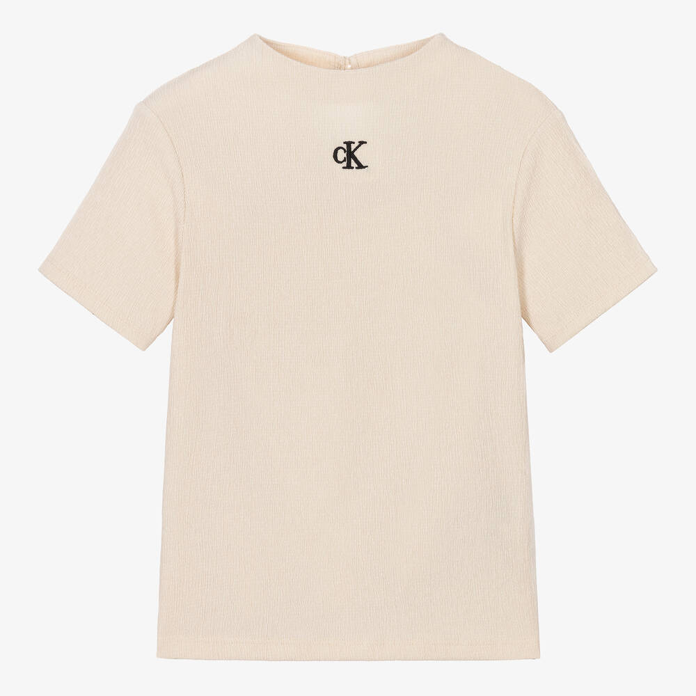 Calvin Klein - Teen Girls Ivory Jersey T-Shirt | Childrensalon