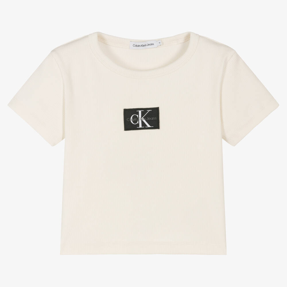 Calvin Klein Jeans - Elfenbeinfarbenes Teen T-Shirt (M) | Childrensalon
