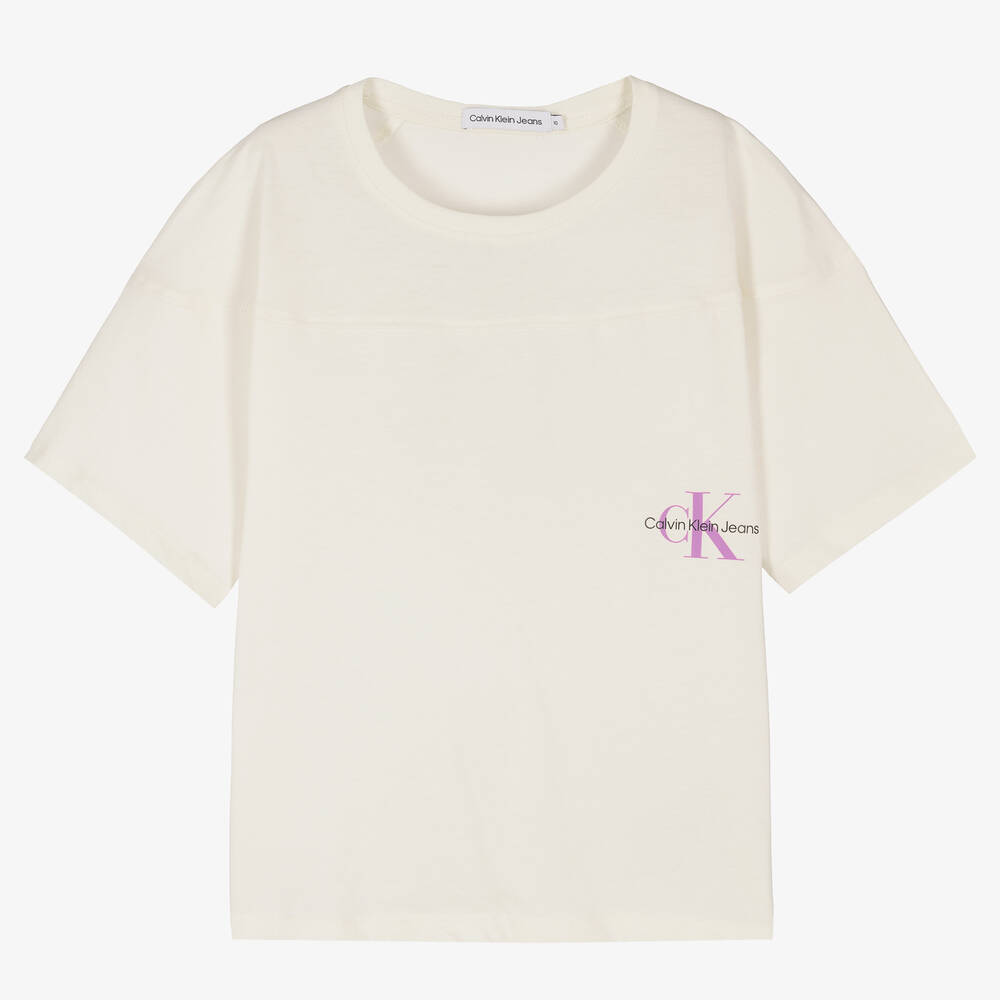 Calvin Klein Jeans - Teen Girls Ivory Logo T-Shirt | Childrensalon