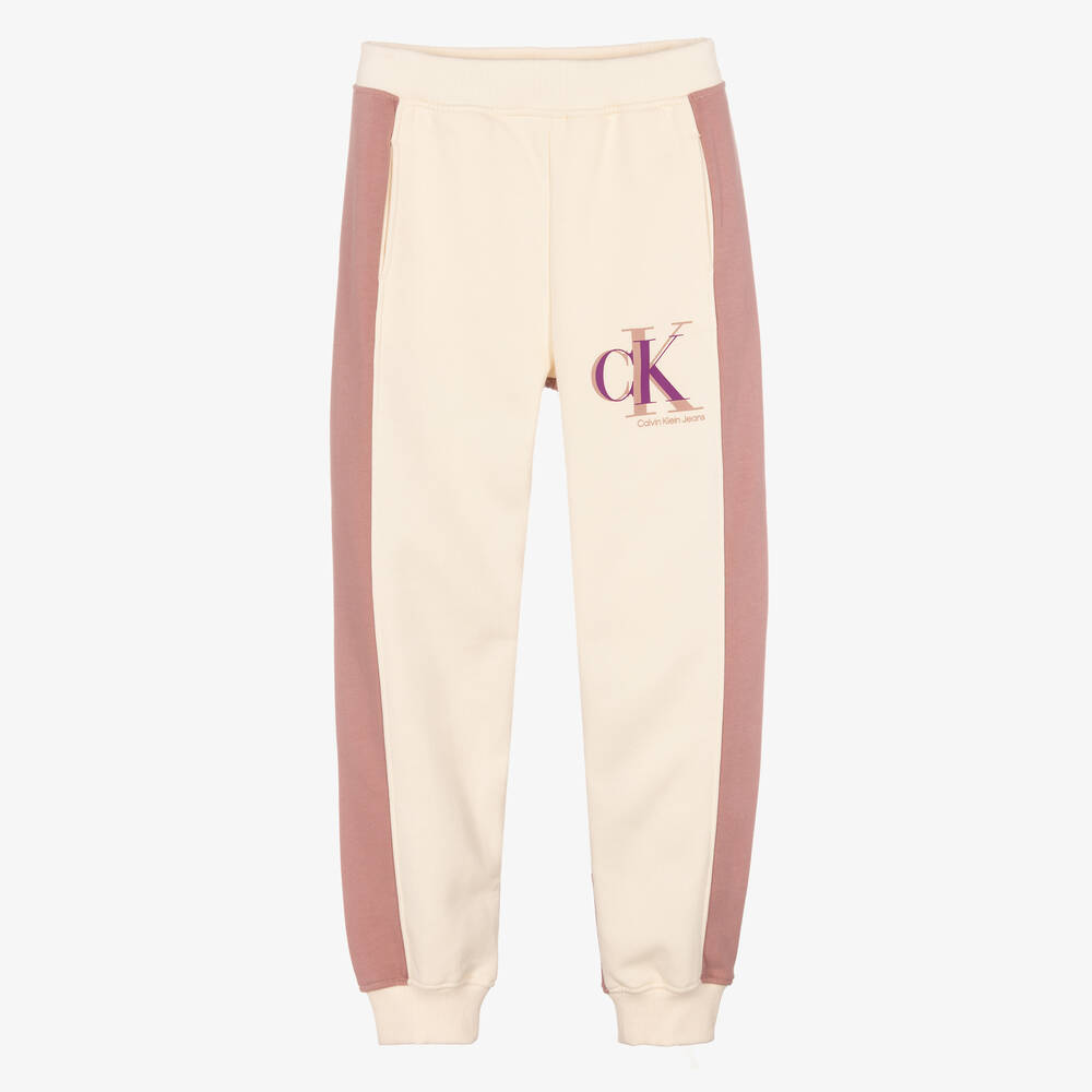 Calvin Klein Jeans - Teen Girls Ivory & Pink Logo Joggers | Childrensalon