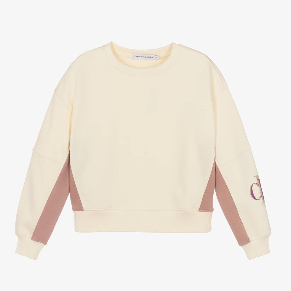 Calvin Klein Jeans - Teen Girls Ivory & Pink Sweatshirt | Childrensalon