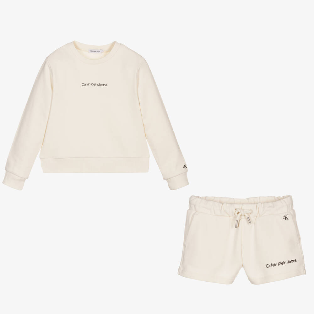 Calvin Klein Jeans - Elfenbeinfarbenes Teen Top & Shorts  | Childrensalon