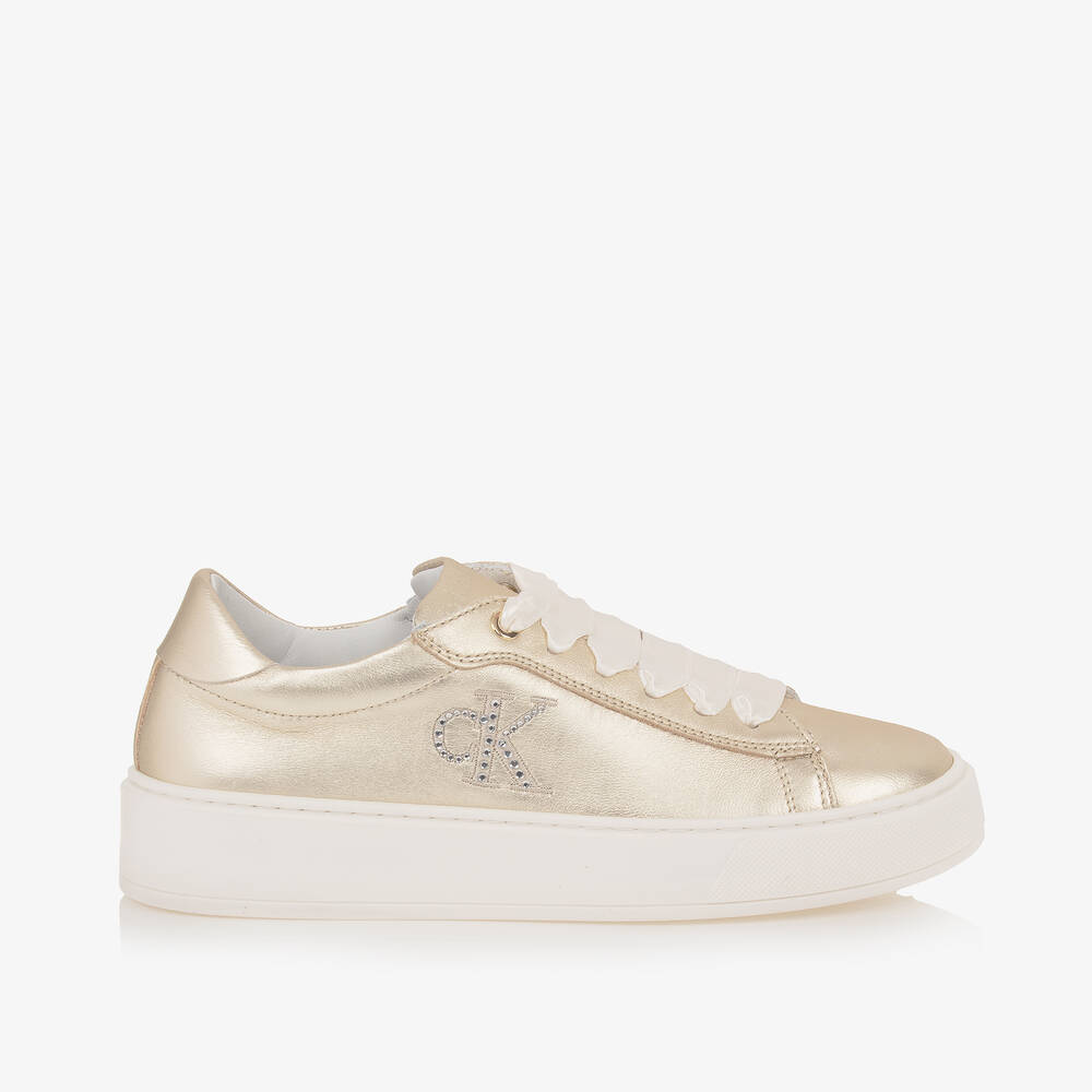 Calvin Klein Teen Girls Metallic Gold Leather Trainers