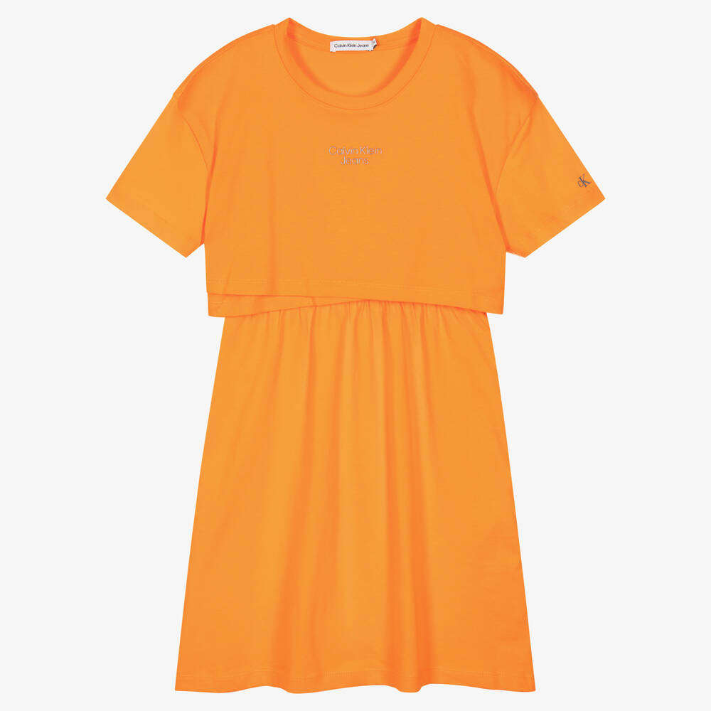Calvin Klein Jeans - Teen Girls Orange Cotton Logo Dress | Childrensalon