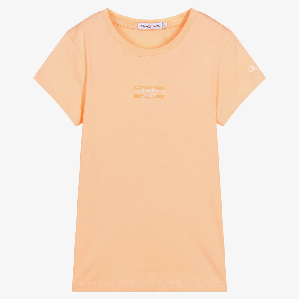 Calvin Klein Jeans - Teen Girls Orange Cotton Logo T-Shirt | Childrensalon