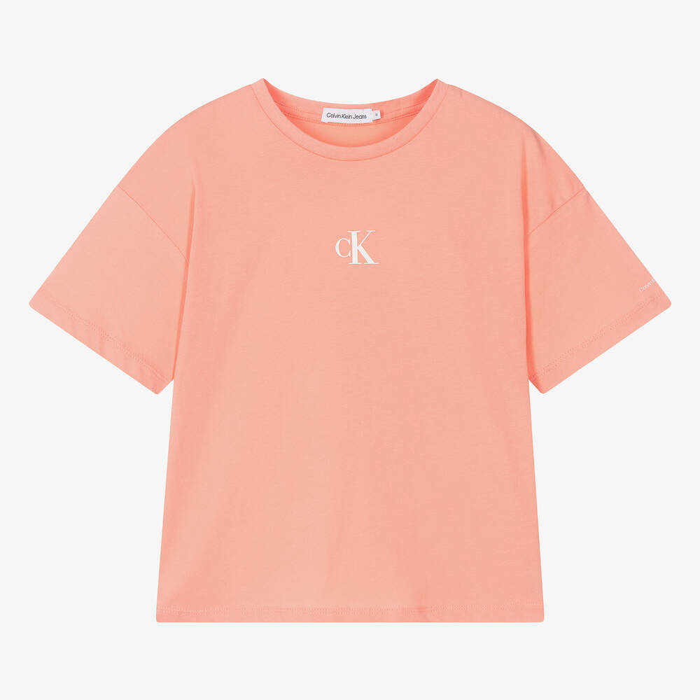 Calvin Klein Teen Girls Orange Cotton T Shirt Childrensalon Outlet