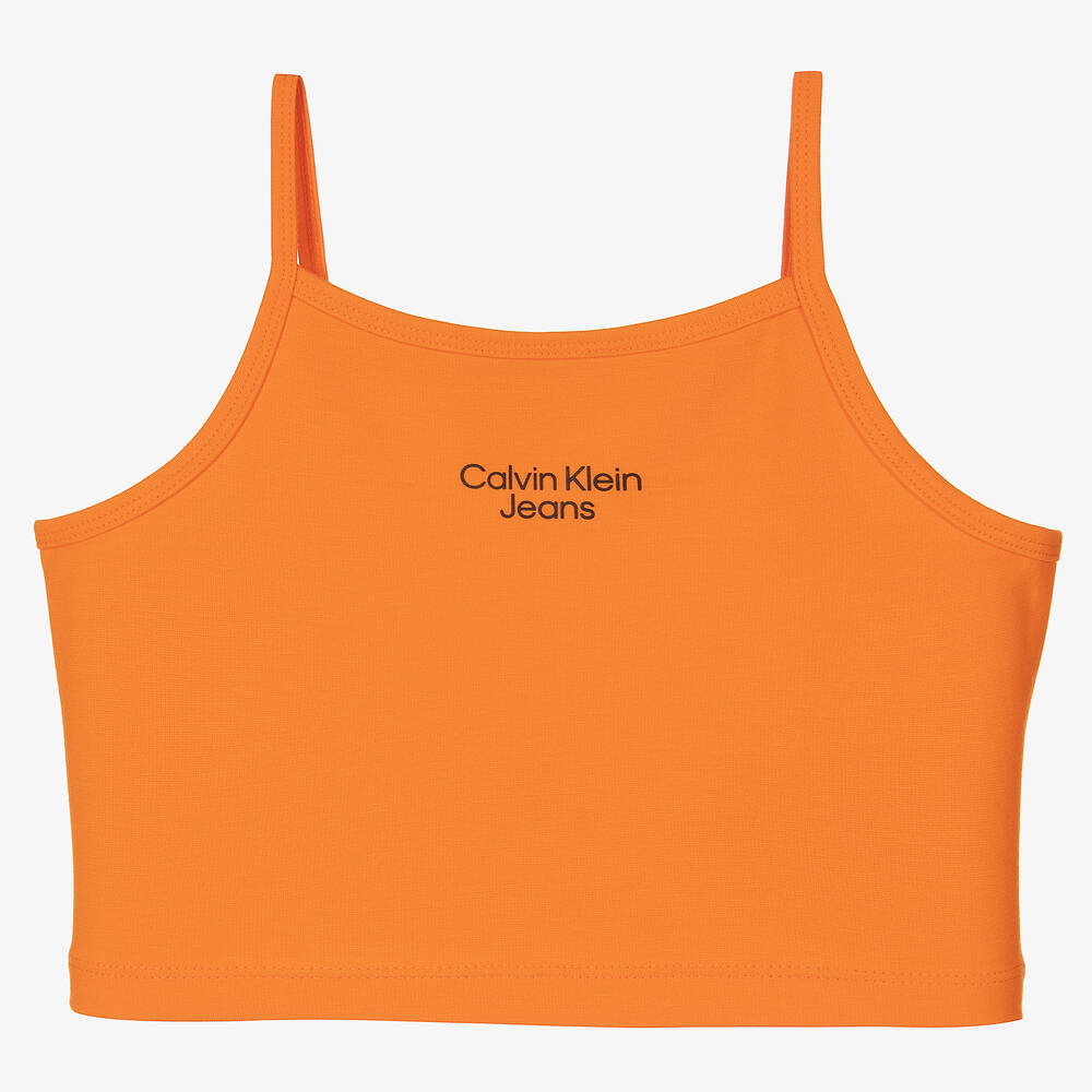 Calvin Klein Jeans-Teen Girls Orange Logo Crop Top | Childrensalon Outlet