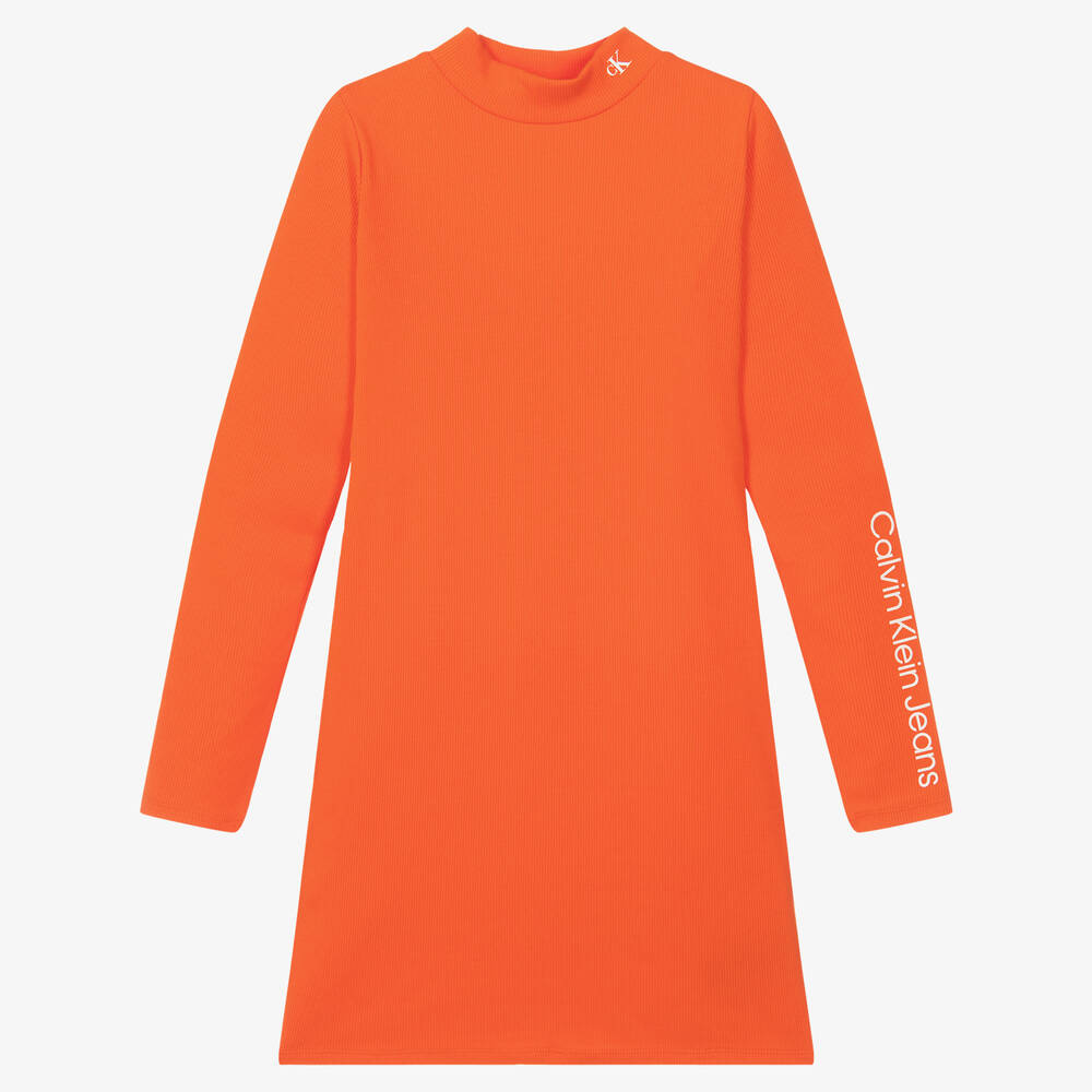 Calvin Klein Jeans - Oranges, geripptes Teen Kleid (M) | Childrensalon