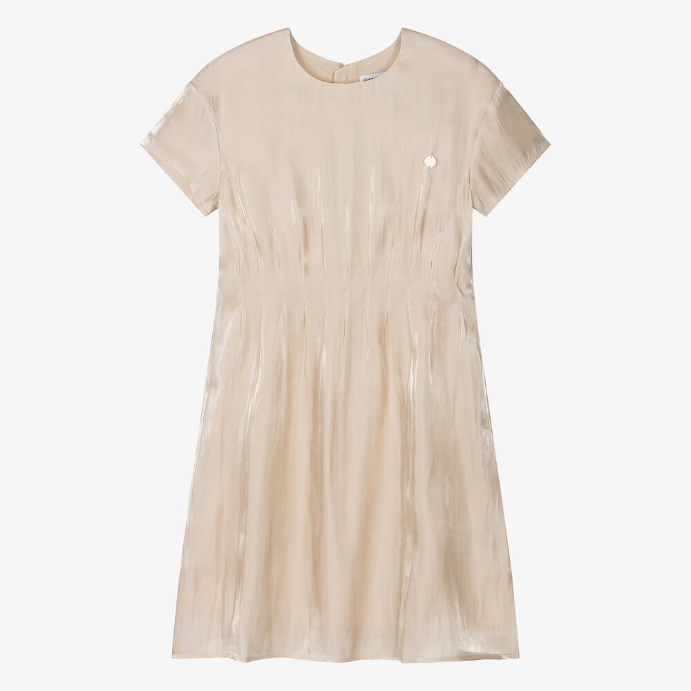 Calvin Klein-Teen Girls Pale Gold Satin Dress | Childrensalon Outlet