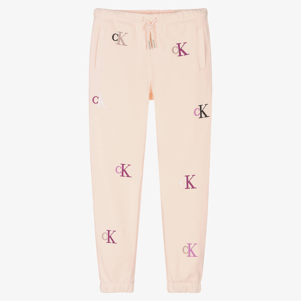 Calvin Klein Jeans - جوغرز تينز بناتي قطن جيرسي لون زهري فاتح | Childrensalon