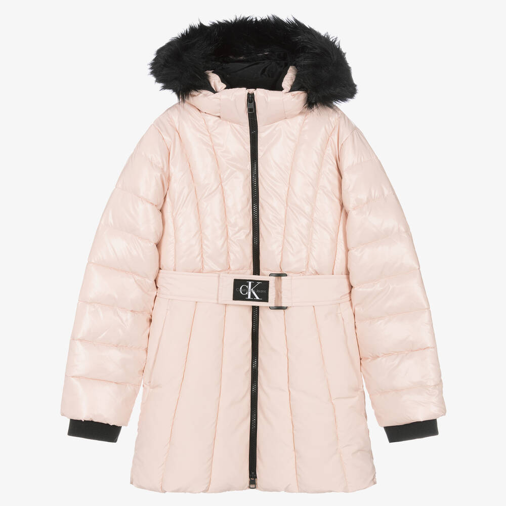 Calvin Klein - Teen Girls Pink Belted Puffer Coat | Childrensalon