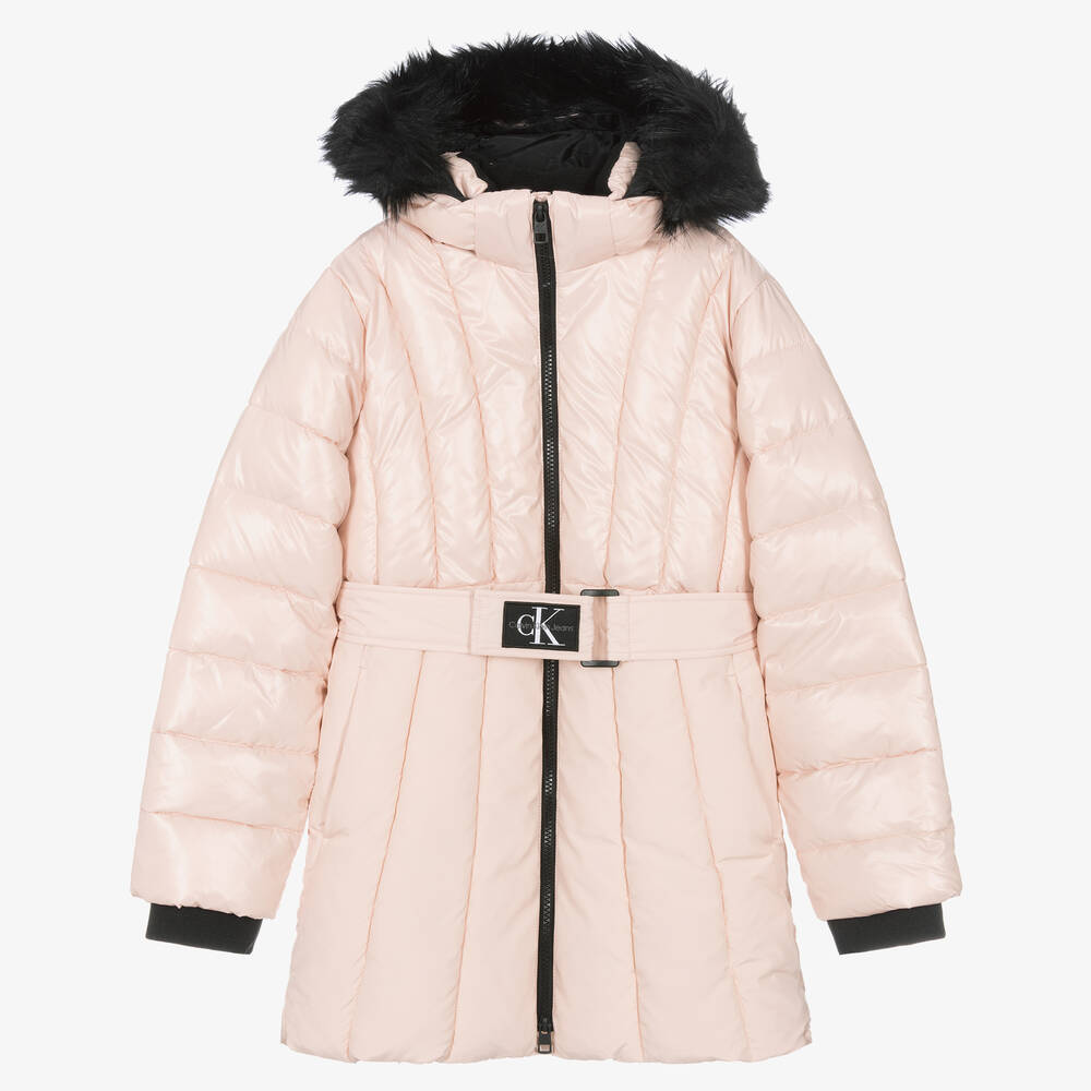 Calvin Klein - Rosa Teen Steppmantel mit Gürtel | Childrensalon