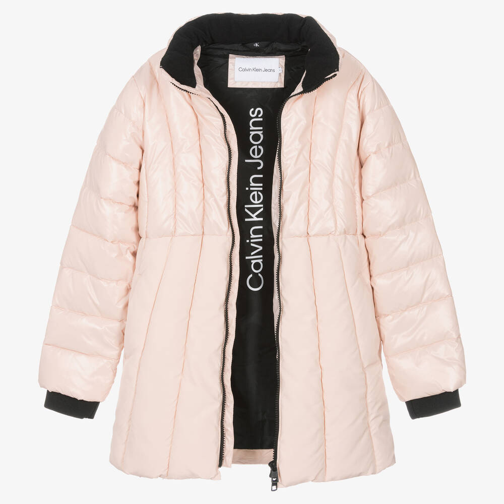 Calvin Klein-Teen Girls Pink Belted Puffer Coat | Childrensalon Outlet