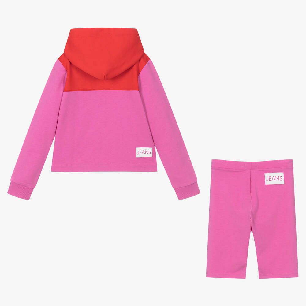 Calvin Klein Jeans Teen Girls Pink Hoodie Shorts Set Childrensalon Outlet