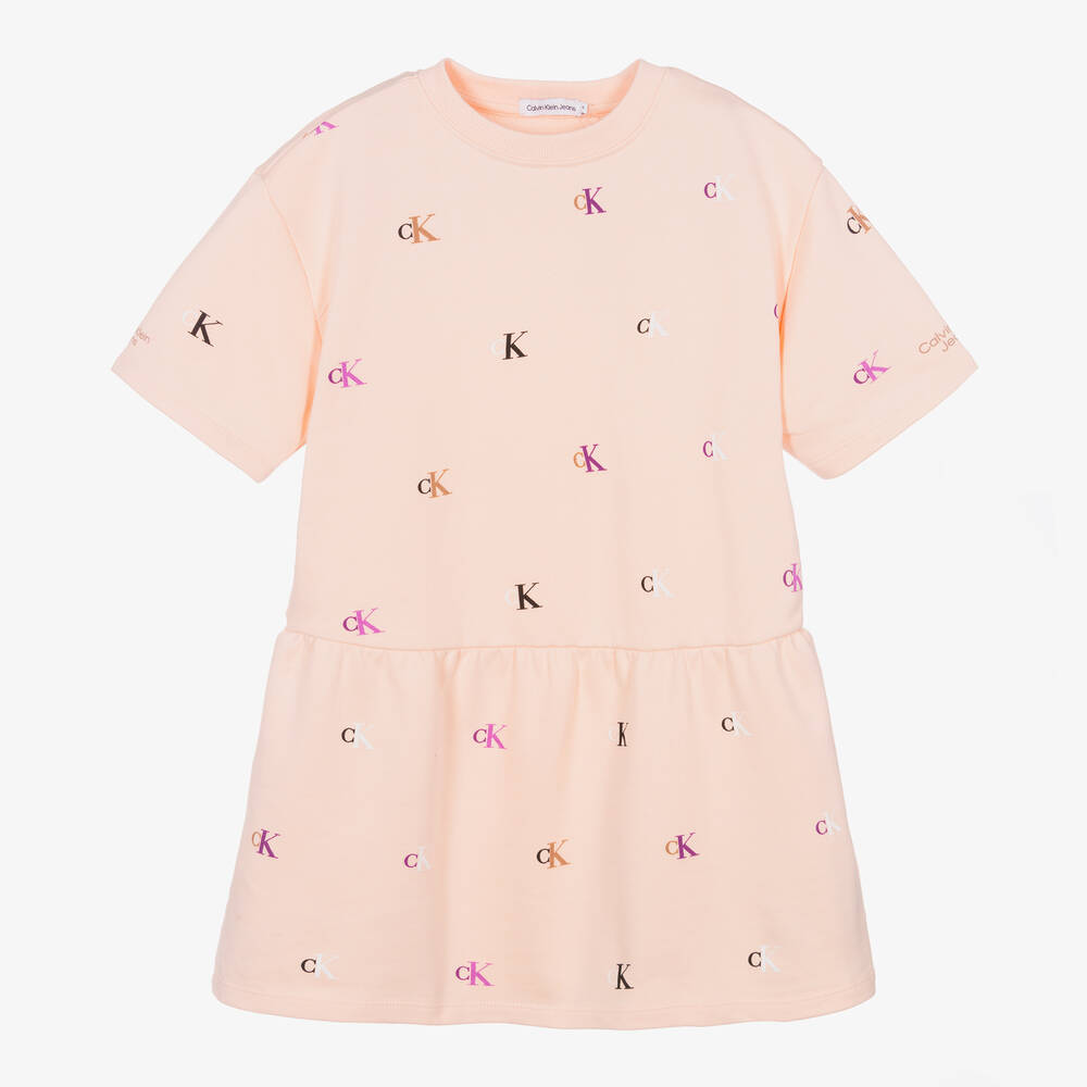Calvin Klein Jeans-Teen Girls Pink Monogram Logo Dress | Childrensalon Outlet
