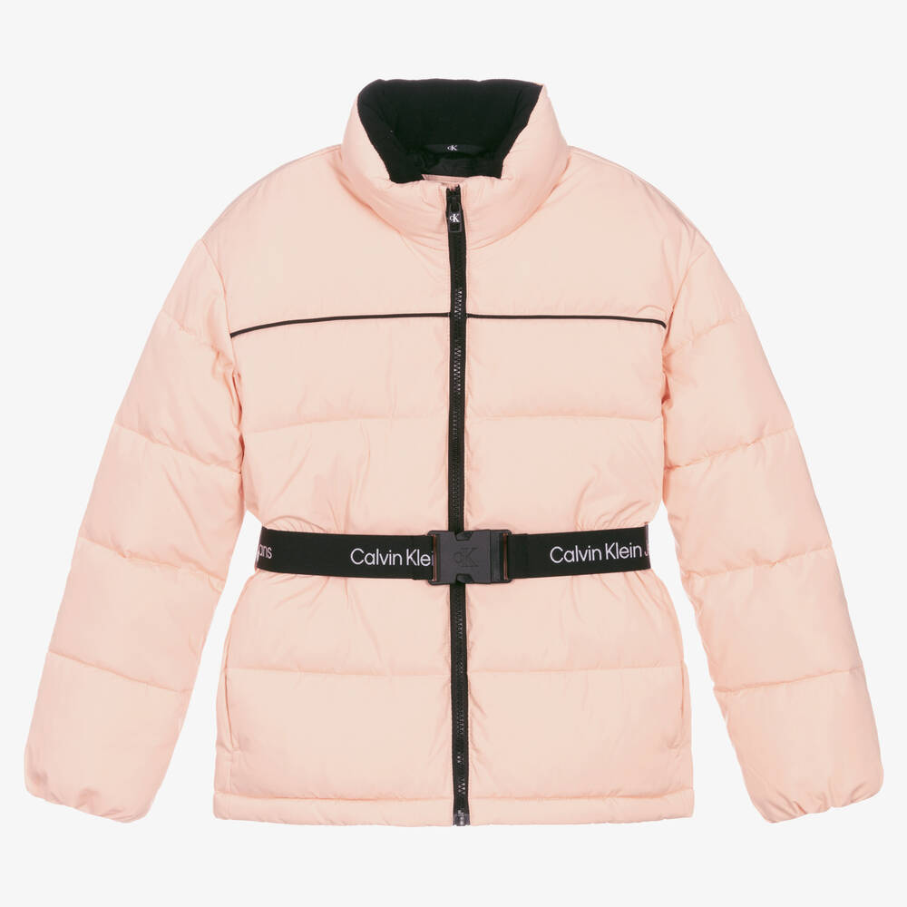 Calvin Klein - Teen Girls Pink Puffer Belted Jacket | Childrensalon