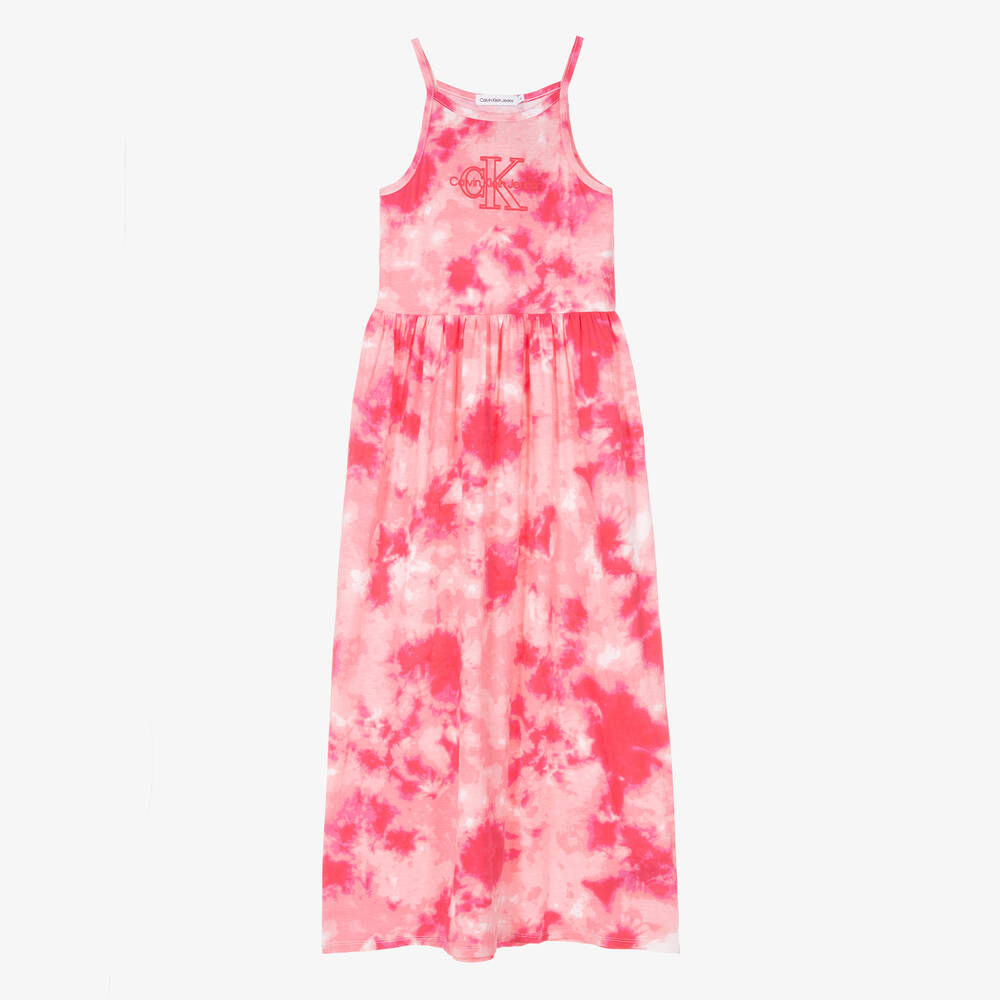 Calvin Klein Teen Girls Pink Tie Dye Cotton Maxi Dress