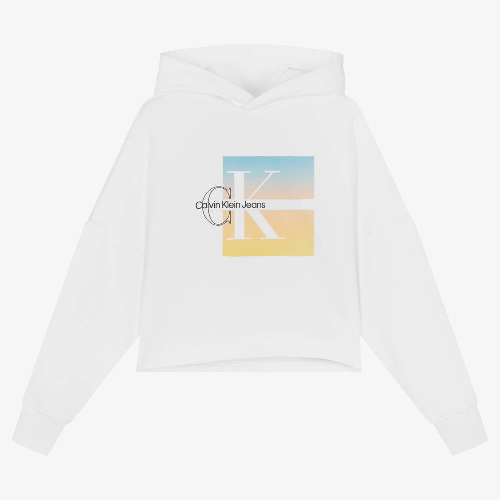 Calvin Klein - Teen Girls White Cotton Hoodie | Childrensalon