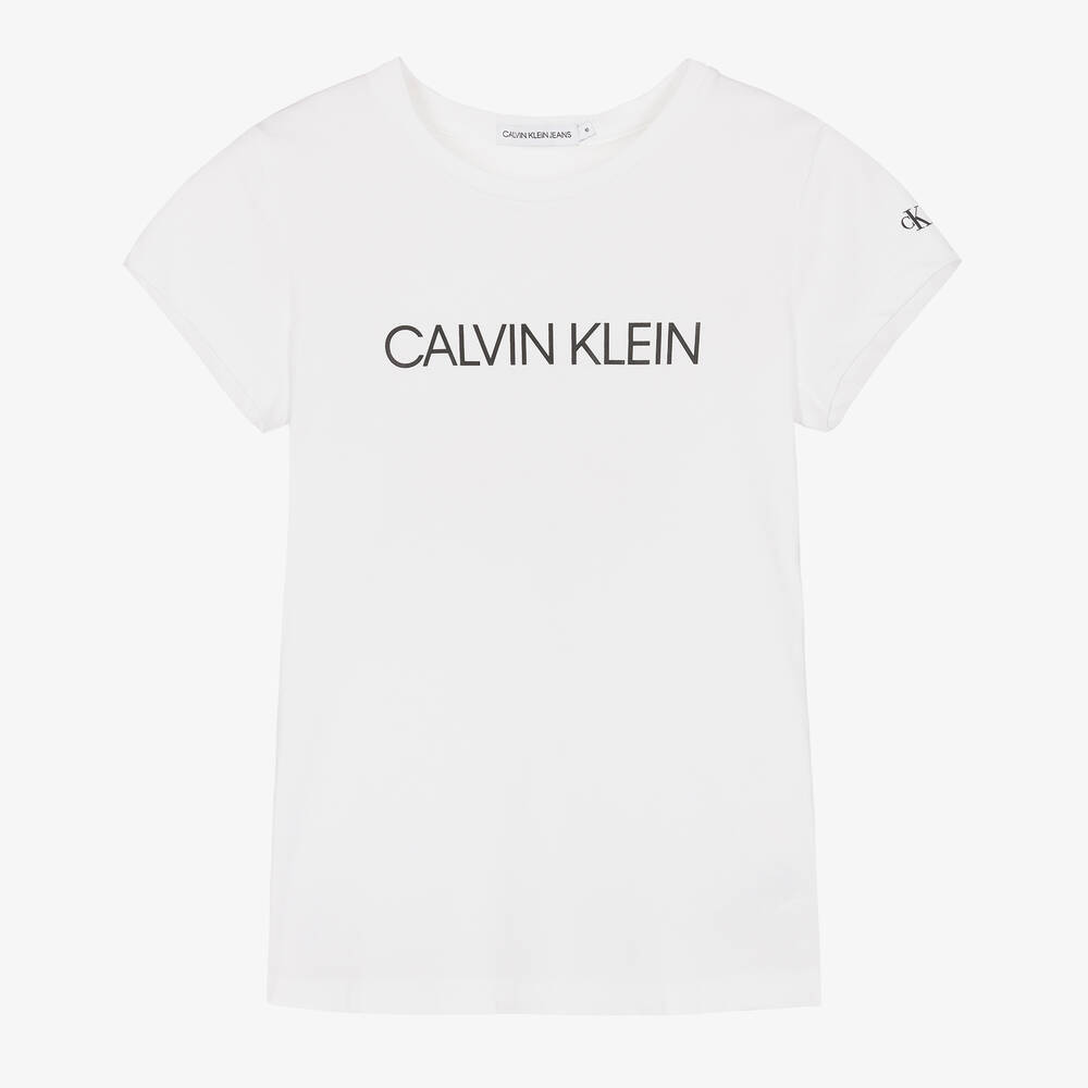 Calvin Klein Jeans-Teen Girls White Cotton Logo T-Shirt | Childrensalon Outlet