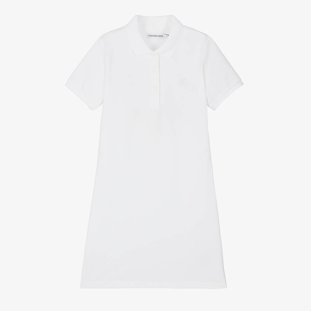 Calvin Klein Jeans - Robe-polo blanche en coton ado | Childrensalon