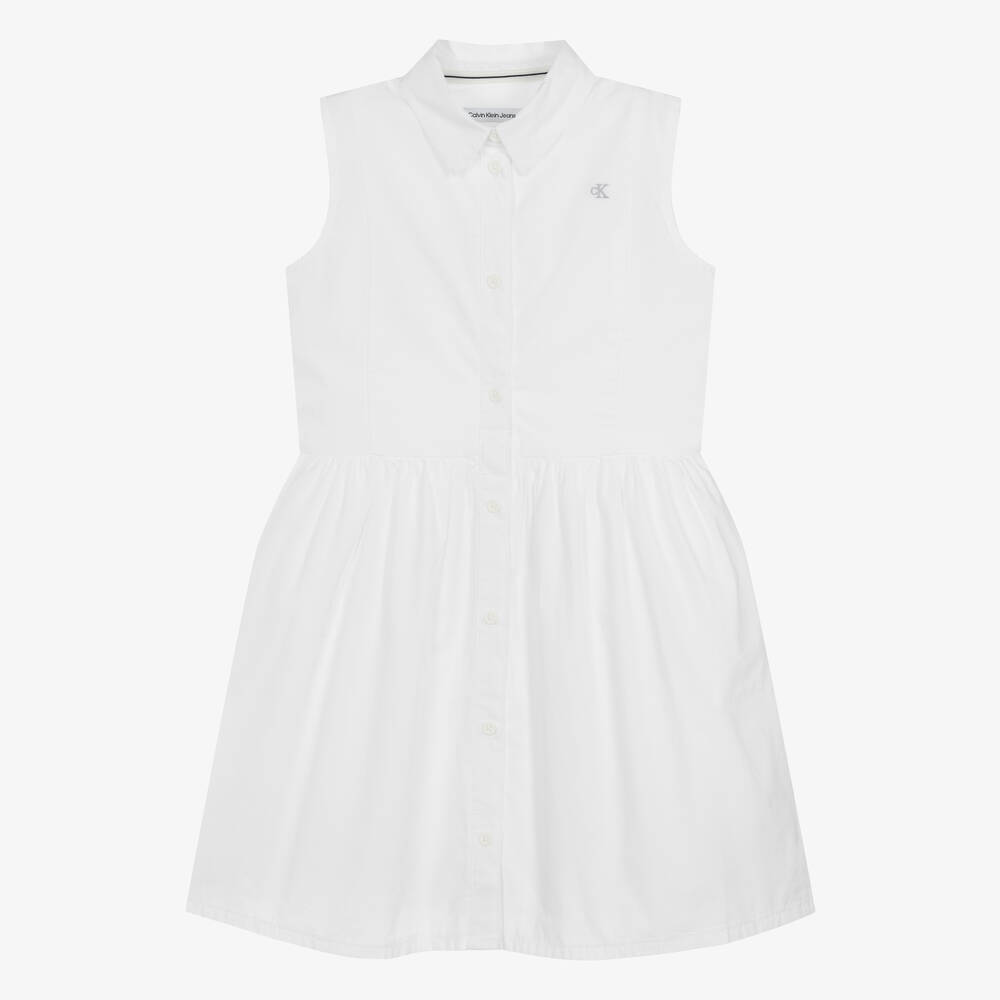 Calvin Klein-Teen Girls White Cotton Shirt Dress | Childrensalon Outlet