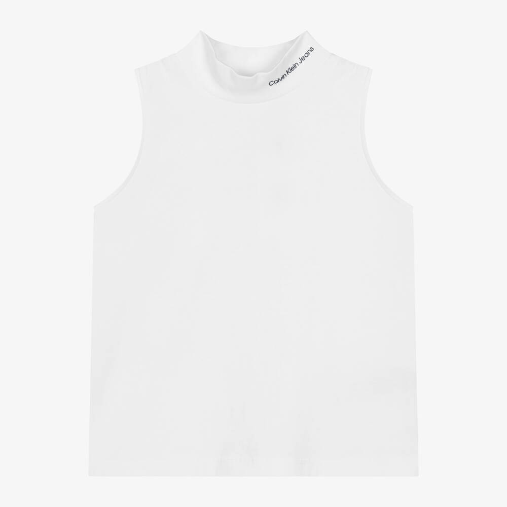 Teen Girls White Cotton Sleeveless Top