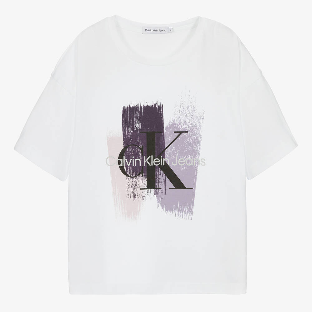 Calvin Klein - Белая хлопковая футболка для девочек-подростков  | Childrensalon
