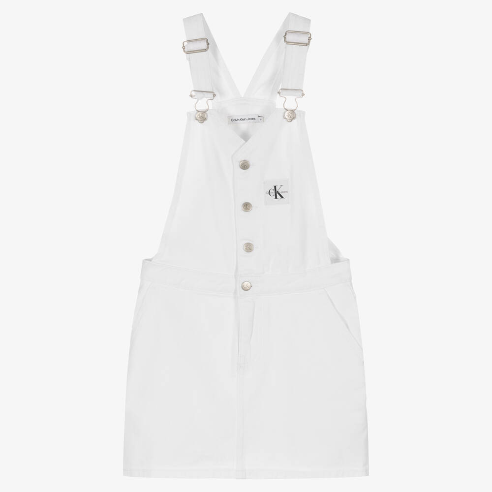Calvin Klein Jeans - Teen Girls White Dungaree Dress | Childrensalon