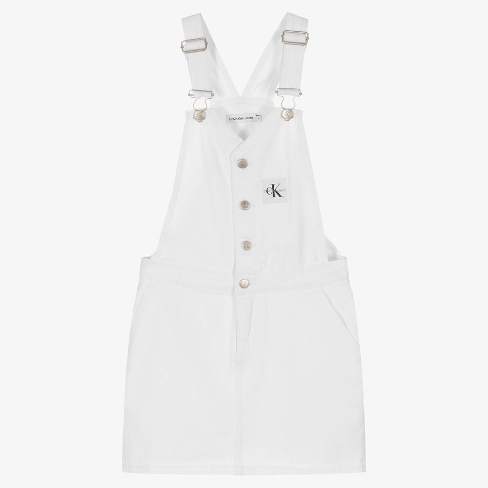 White dungaree dress hot sale
