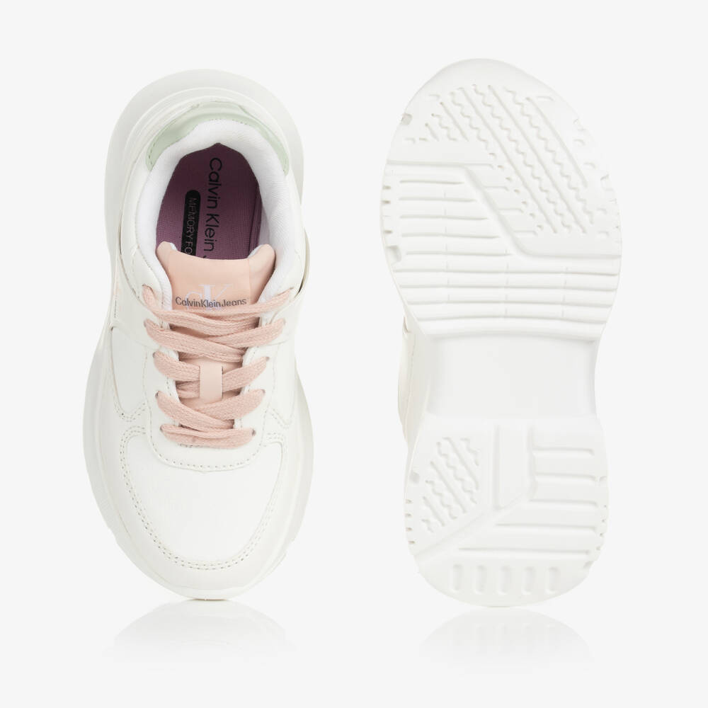 Calvin Klein-Teen Girls White Faux Leather Trainers | Childrensalon Outlet