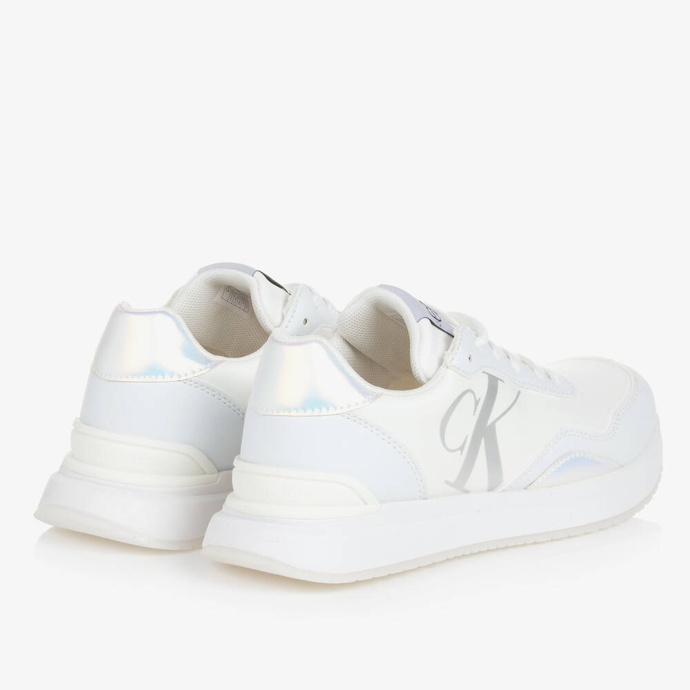 Calvin Klein-Teen Girls White Faux Leather Trainers | Childrensalon Outlet
