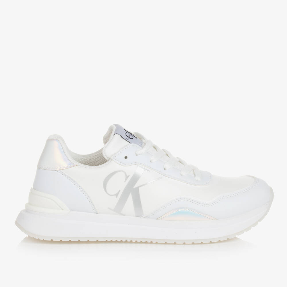 Calvin Klein-Teen Girls White Faux Leather Trainers | Childrensalon Outlet