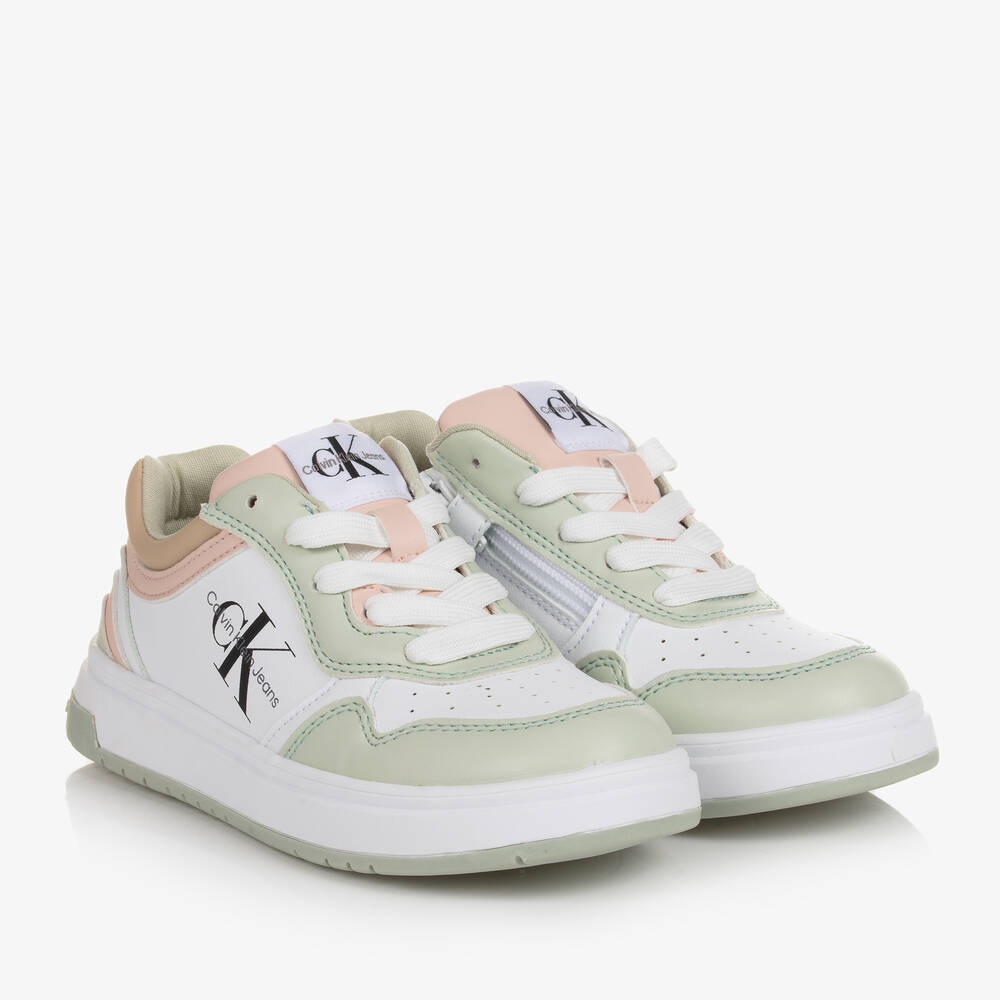 Calvin Klein - Teen Kunstleder-Sneakers Weiß/Grün | Childrensalon