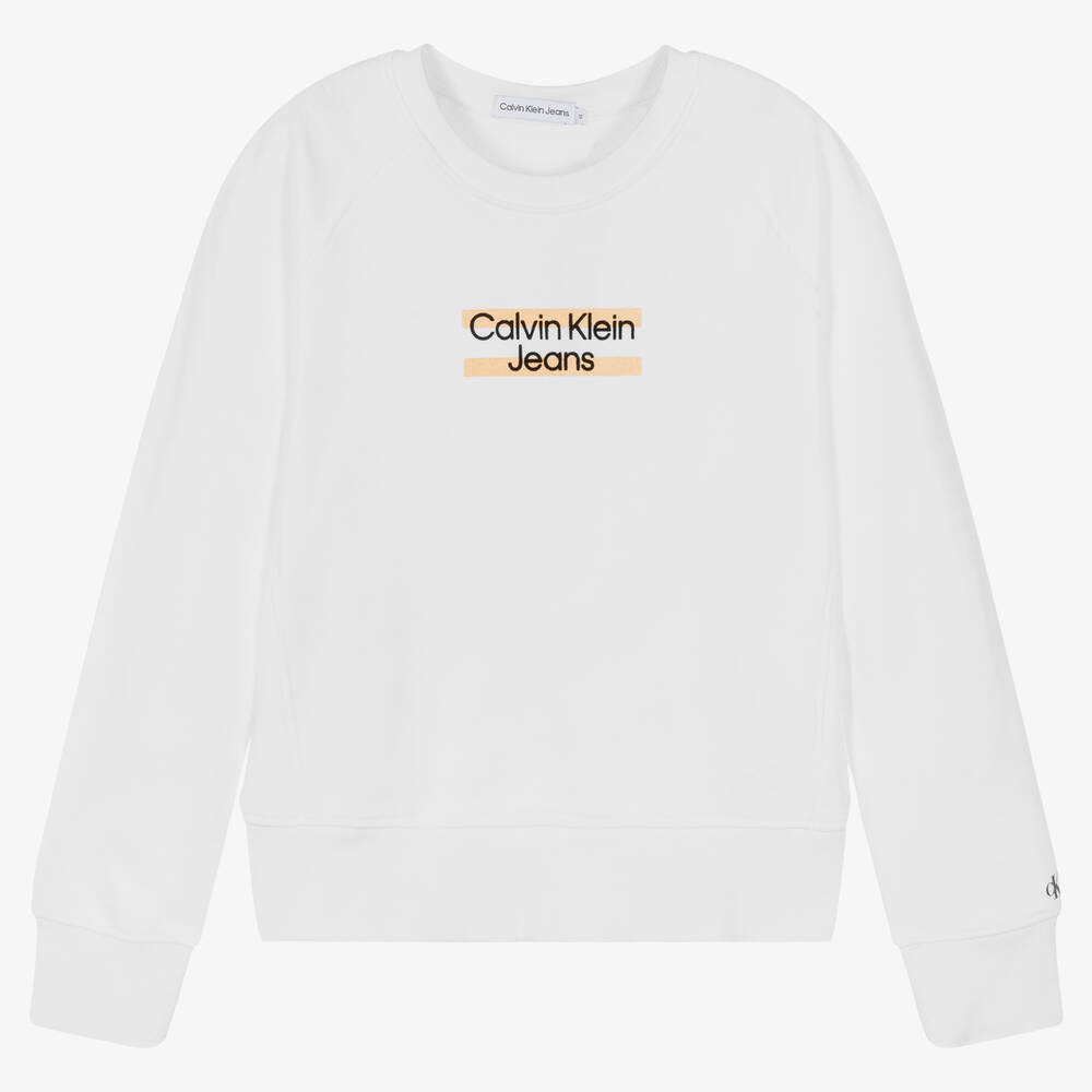 Calvin Klein Jeans - Teen Girls White Logo Sweatshirt | Childrensalon