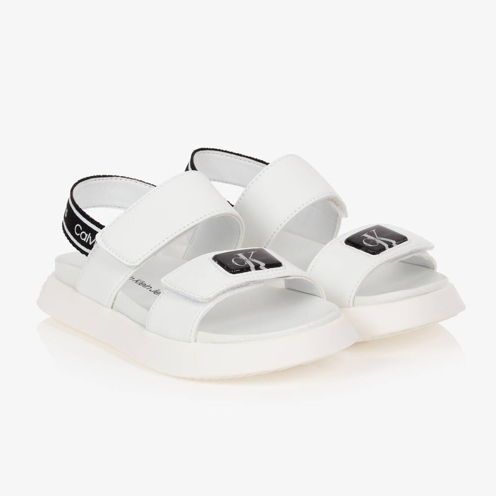 Calvin Klein Jeans - Teen Girls White Logo Velcro Sandals | Childrensalon