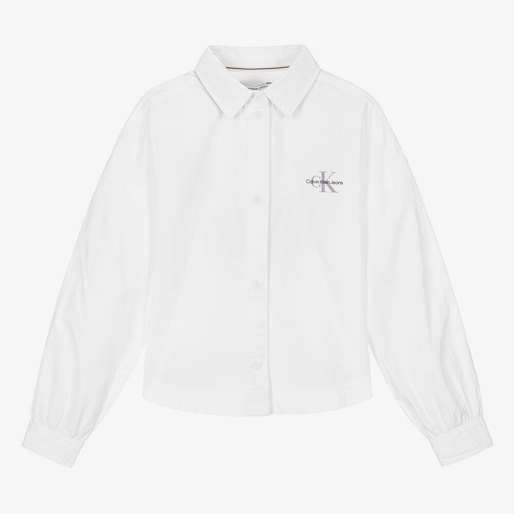Calvin Klein - Белая рубашка оверсайз для девочек | Childrensalon