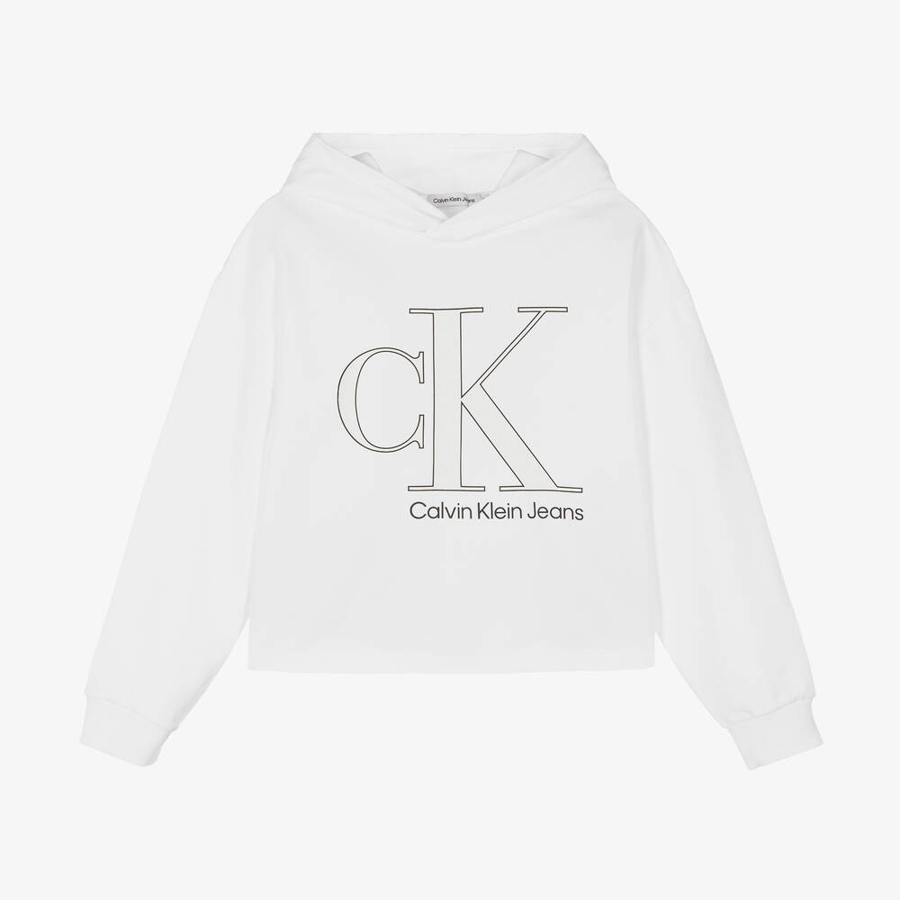 Calvin Klein Jeans - Teen Girls White Reveal Logo Hoodie | Childrensalon