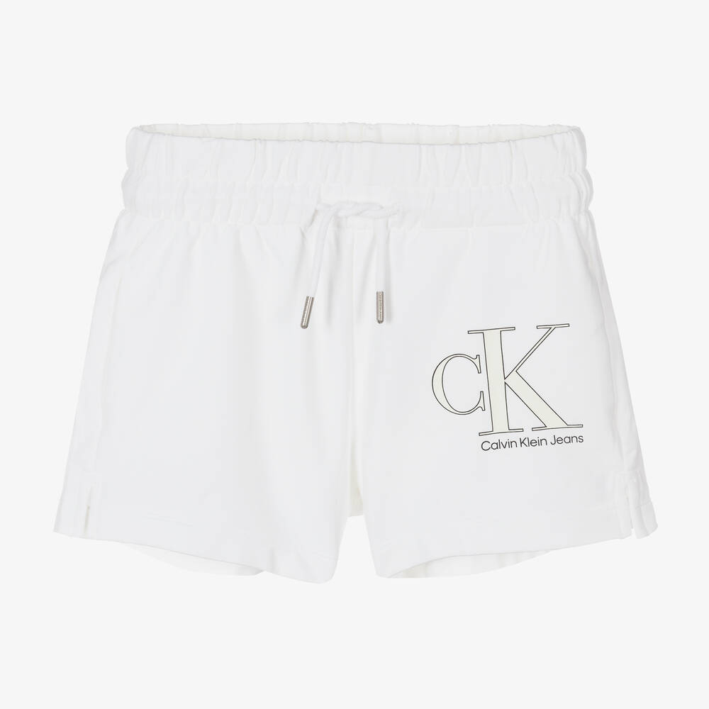 Calvin Klein Jeans - شورت تينز بناتي قطن جيرسي لون أبيض | Childrensalon