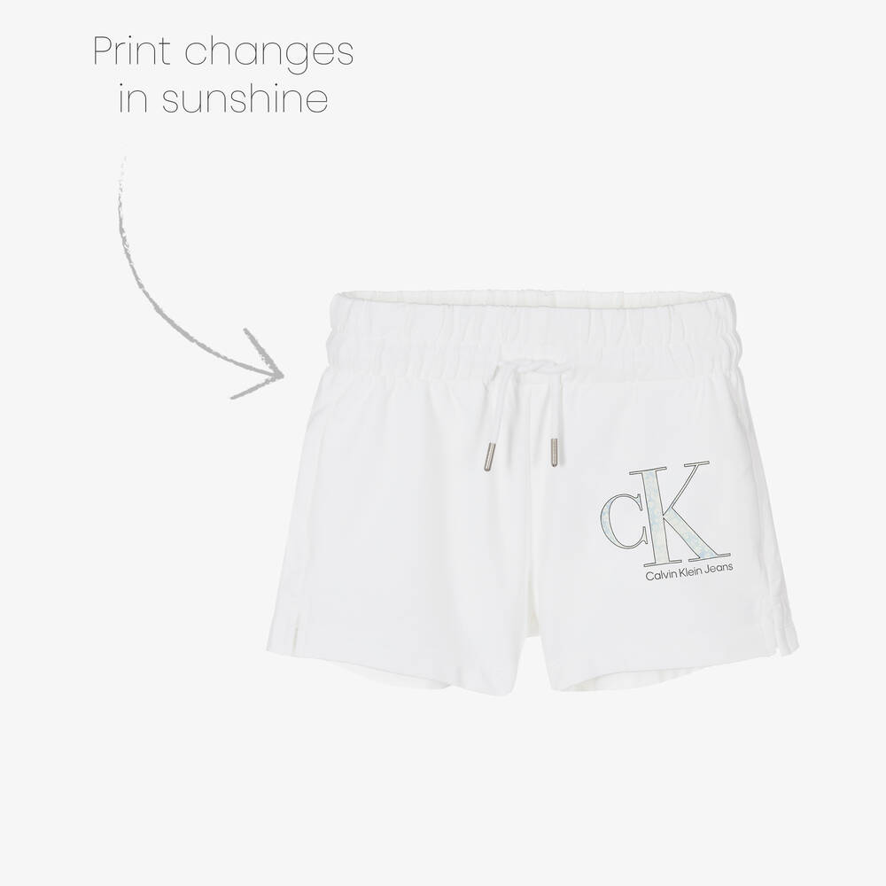 Calvin Klein Jeans-شورت تينز بناتي قطن جيرسي لون أبيض | Childrensalon Outlet