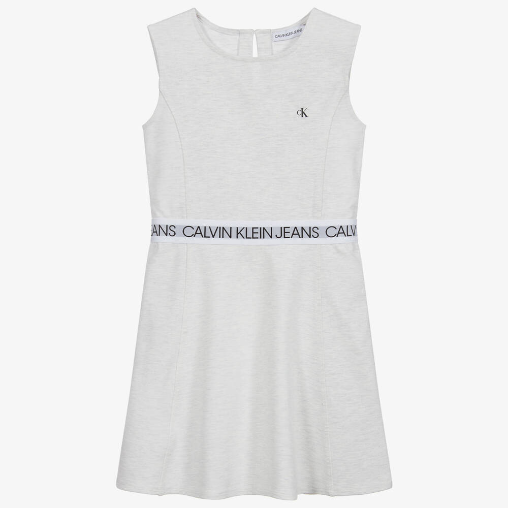 Calvin Klein Jeans-فستان جيرسي لون رمادي تينز بناتي | Childrensalon Outlet