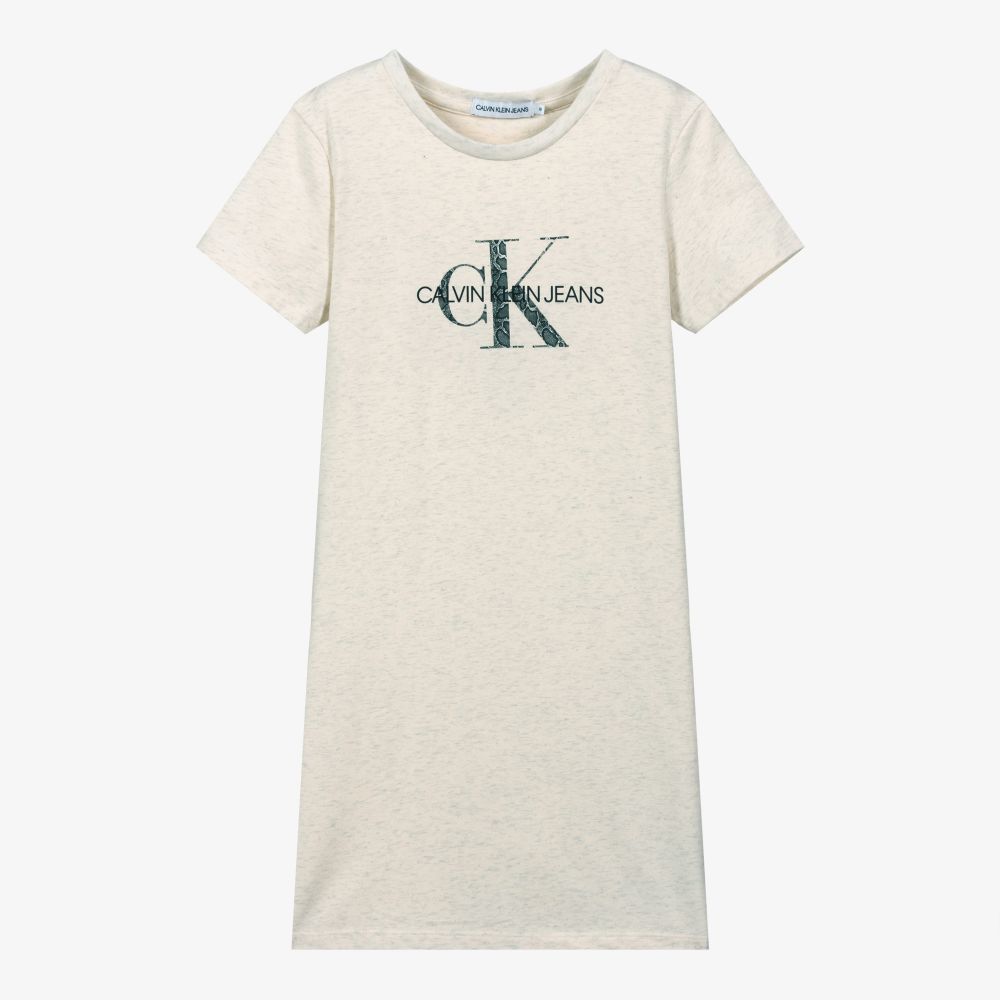Calvin Klein Джинсы-Кремовое платье с надписью под змеиную кожу для подростков | Childrensalon Outlet